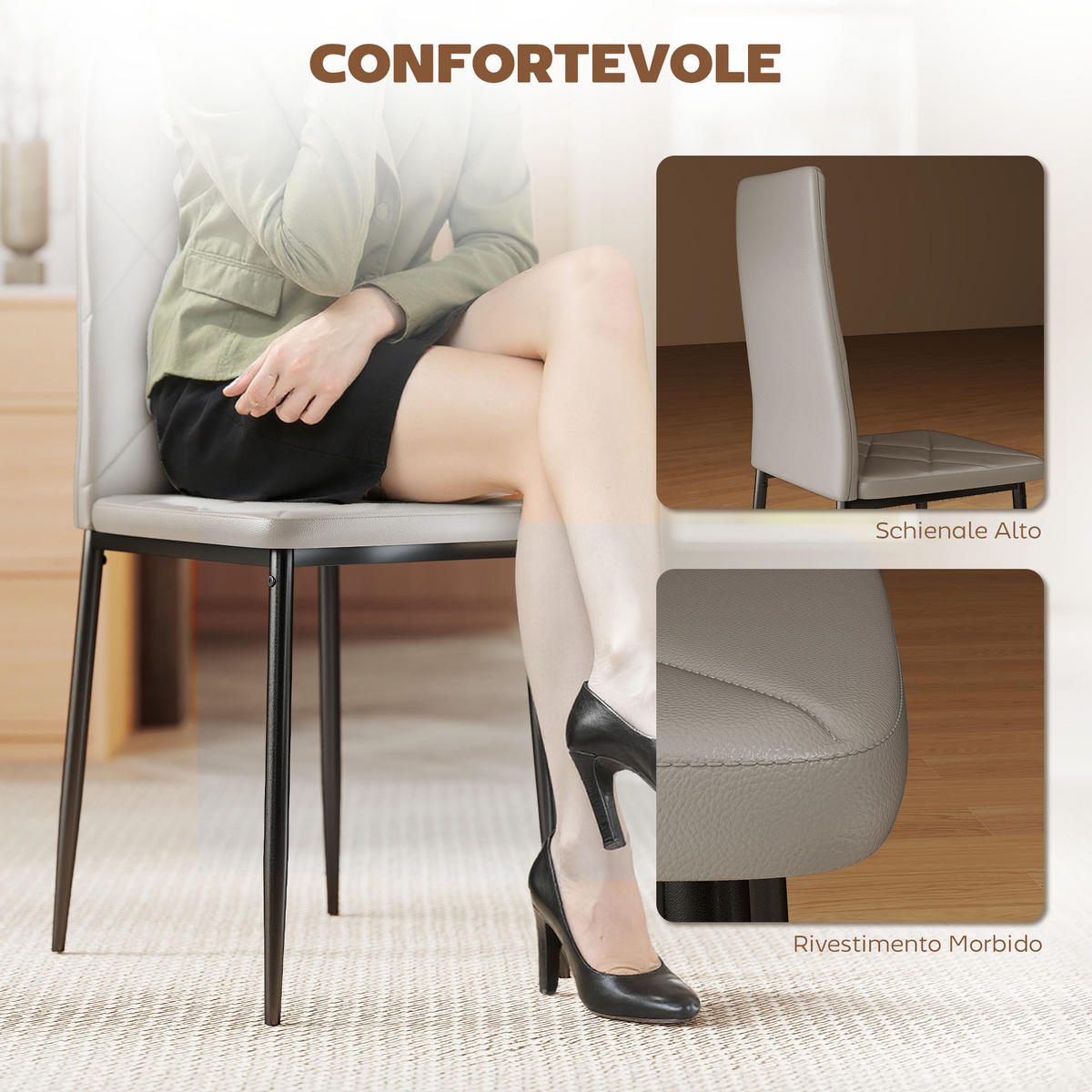 STÜHLE Grau 6 Stück - Grau, Leder (41/97/50cm) - GiPP
