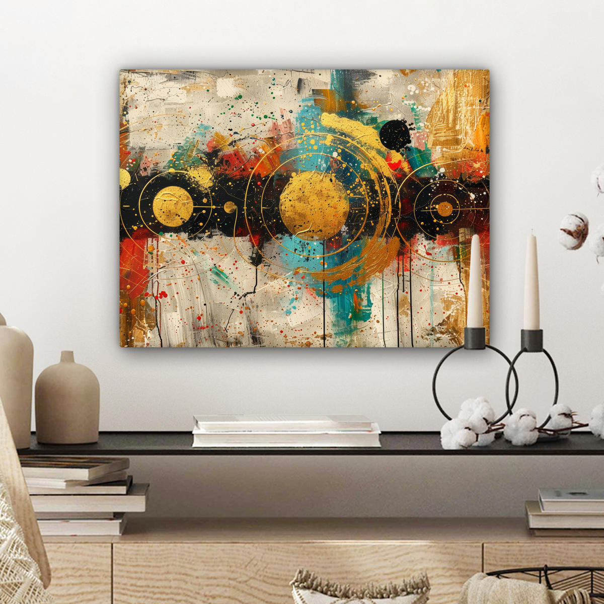 LEINWANDBILD - Abstrakt - Kunst - Gold - Modern - 40x30 - Wanddeko - Multicolor, Textil (40/30cm) - MuchoWow