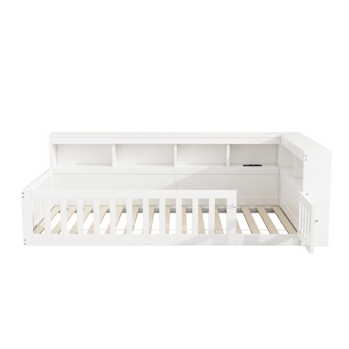 TAGESBETT 90/200 cm mit Lattenrost, USB-Anschluss, Steckdose und Stauraum aus Spanplatte/MDF, Weiß - Weiß, Holzwerkstoff (90/200cm) - Redom