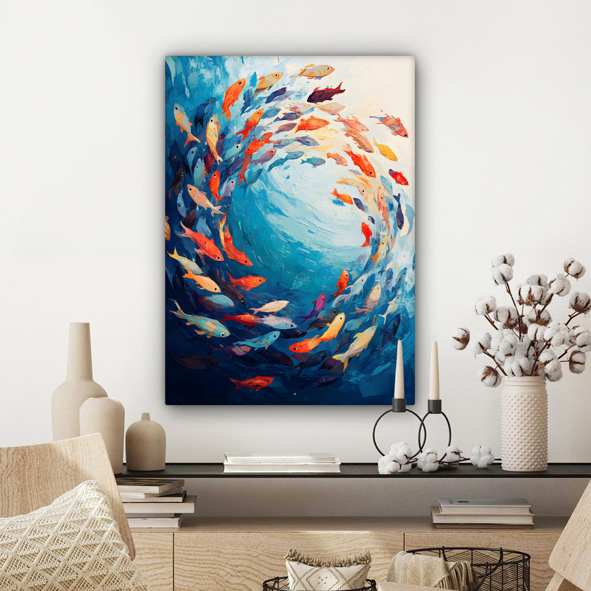 LEINWANDBILD Meer - Fische - Bunt - Dynamisch 60x80 cm - Hellblau, Textil (60/80cm) - MuchoWow