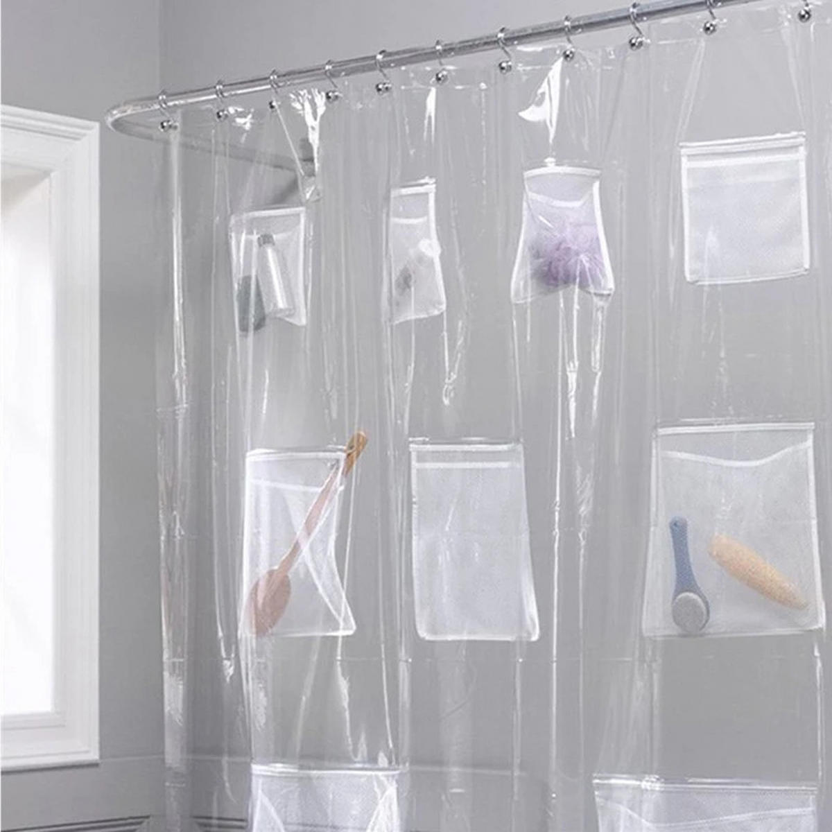 DUSCHVORHANG Badezimmer transparent Weiß wasserdicht Kunststoff EVA 180 x 180 cm - Transparent, Kunststoff (180/180cm) - MCBOSON