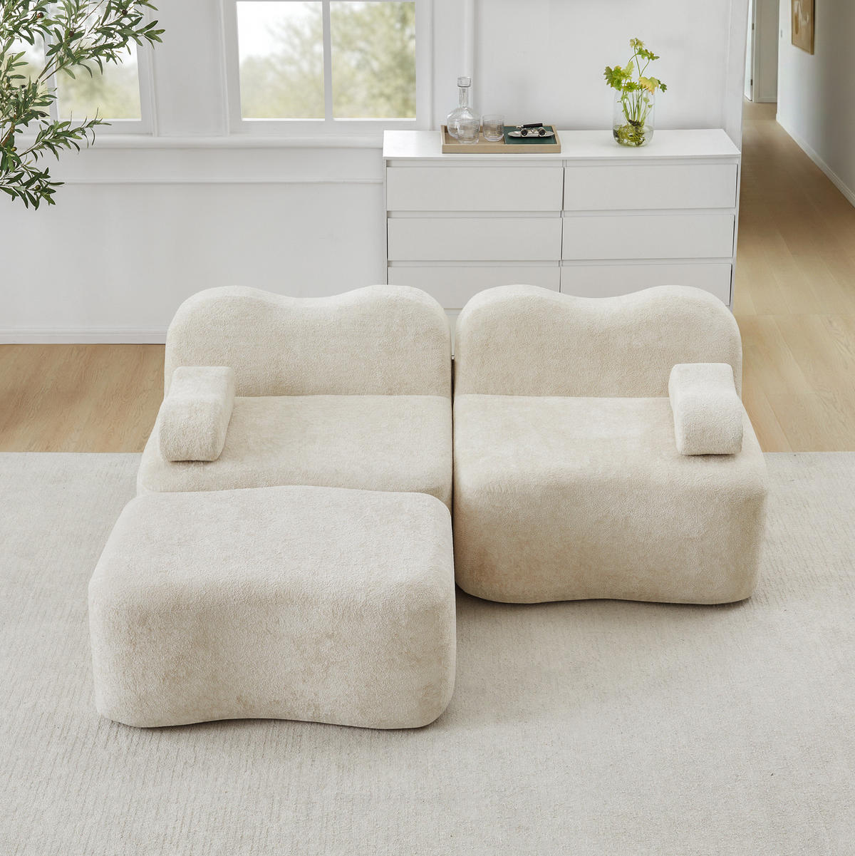 SOFA modular mit Hocker Samt Beige - Beige, Textil (167/192cm) - Meubliv