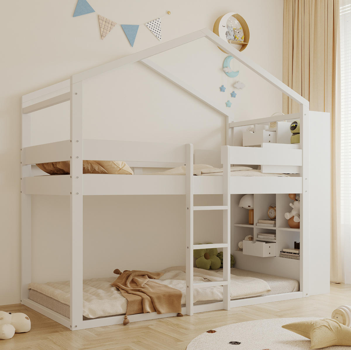 HAUSBETT 90/200 cm aus Kiefernholz mit Stauraum in Weiß - Weiß, Holz (90/200cm) - BEAOK