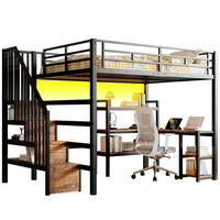 HOCHBETT 140x200 cm in Schwarz mit Schreibtisch, Stauraumtreppe und LED-Beleuchtung - Schwarz, Holzwerkstoff (140/200cm) - IVMEU