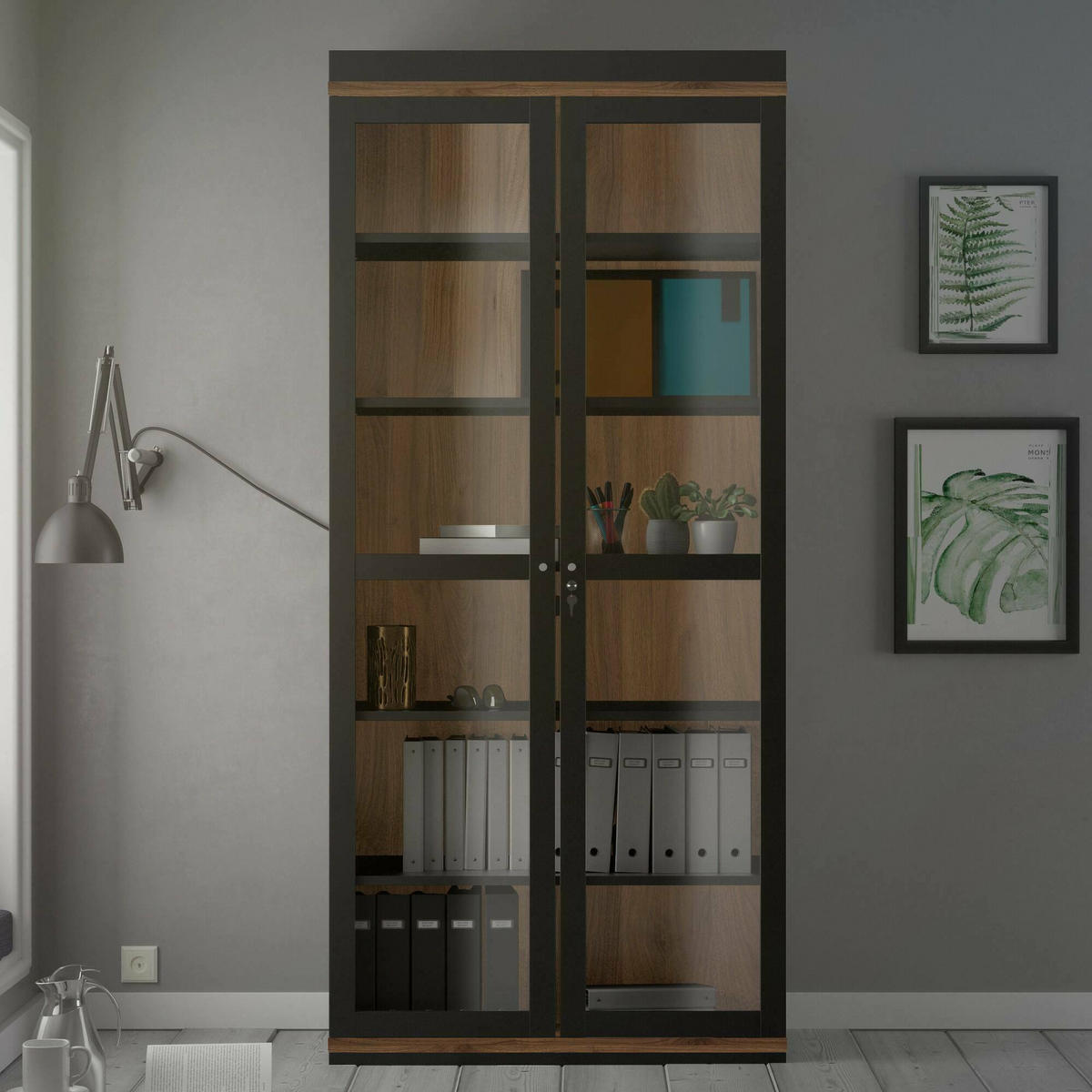 VITRINE Schwarz, Nussbaum 36.25/88.7/200.4 cm - Schwarz, Holzwerkstoff (89/200/36cm) - DMORA