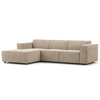 ECKSOFA mit Longchair - Beige/Schwarz, Kunststoff/Textil (260/177cm) - home24