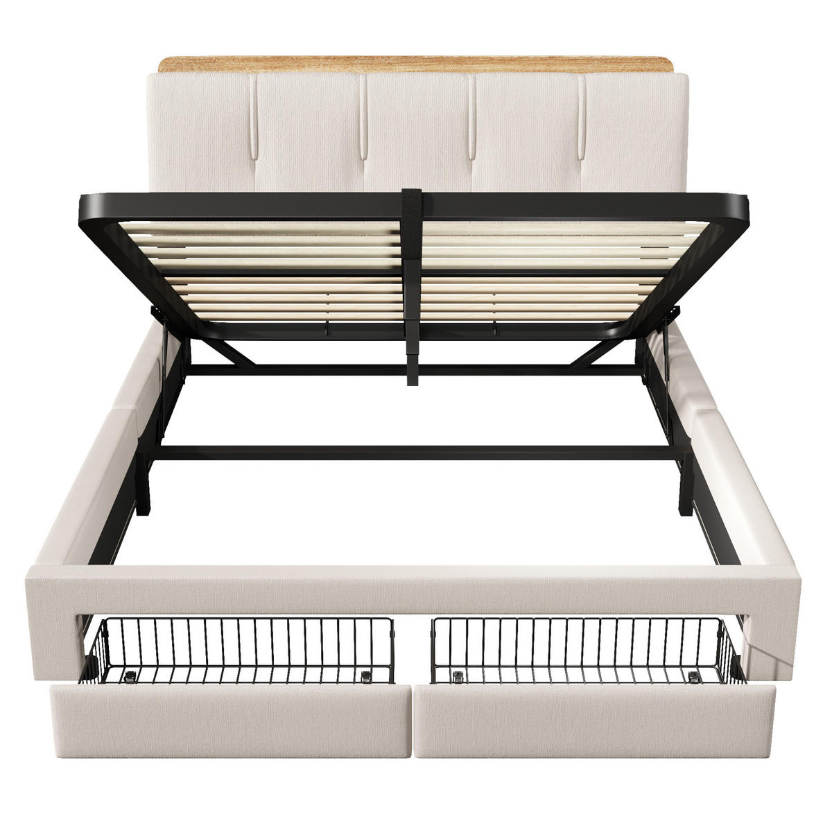 POLSTERBETT mit Stauraum & USB 140x200 cm Leinen Beige - Beige, Metall (140/200cm) - Meubliv