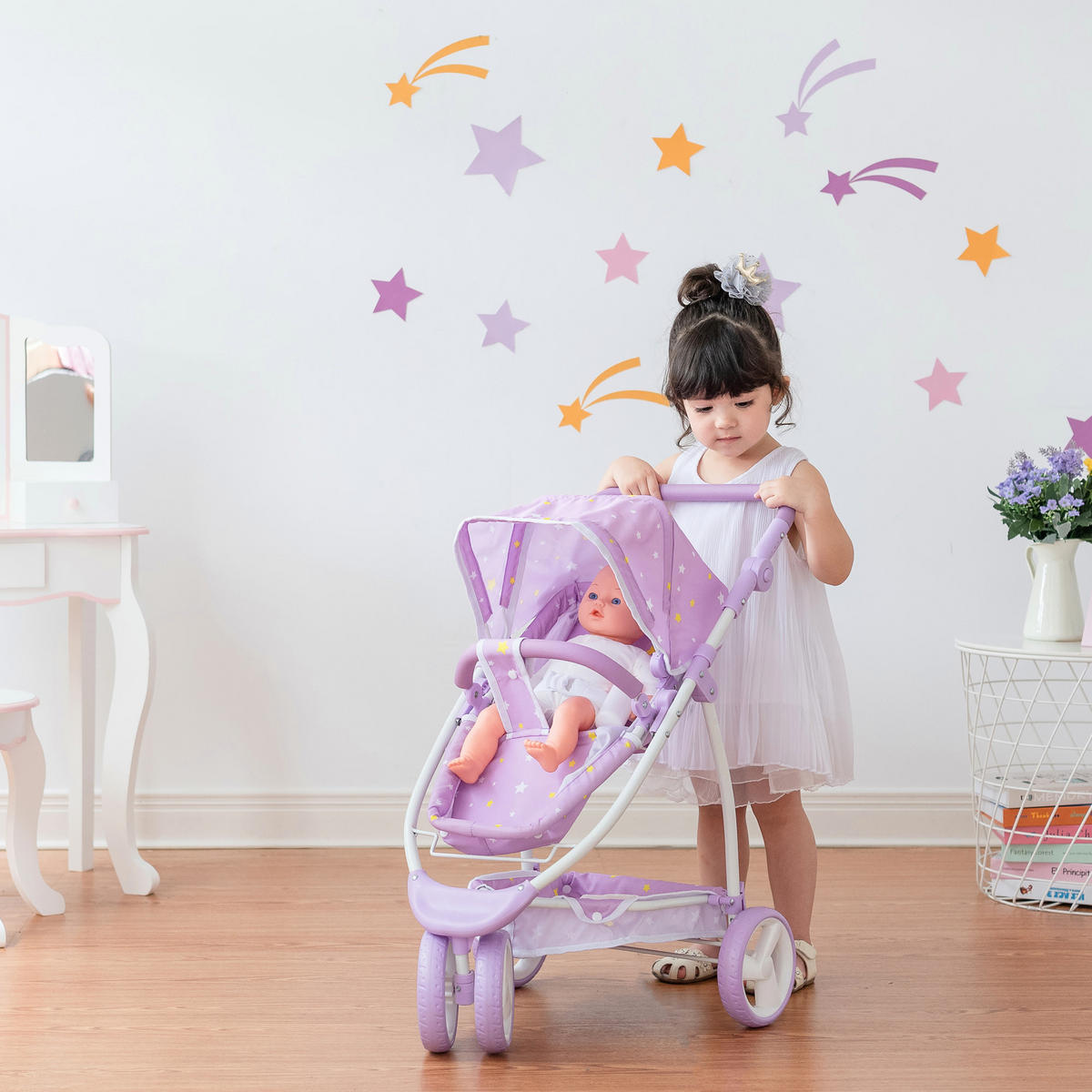 PUPPENWAGEN 2-in-1, Lila, 69cm - Lila, Kunststoff (41.3/69.2/55.9cm) - Teamson Kids