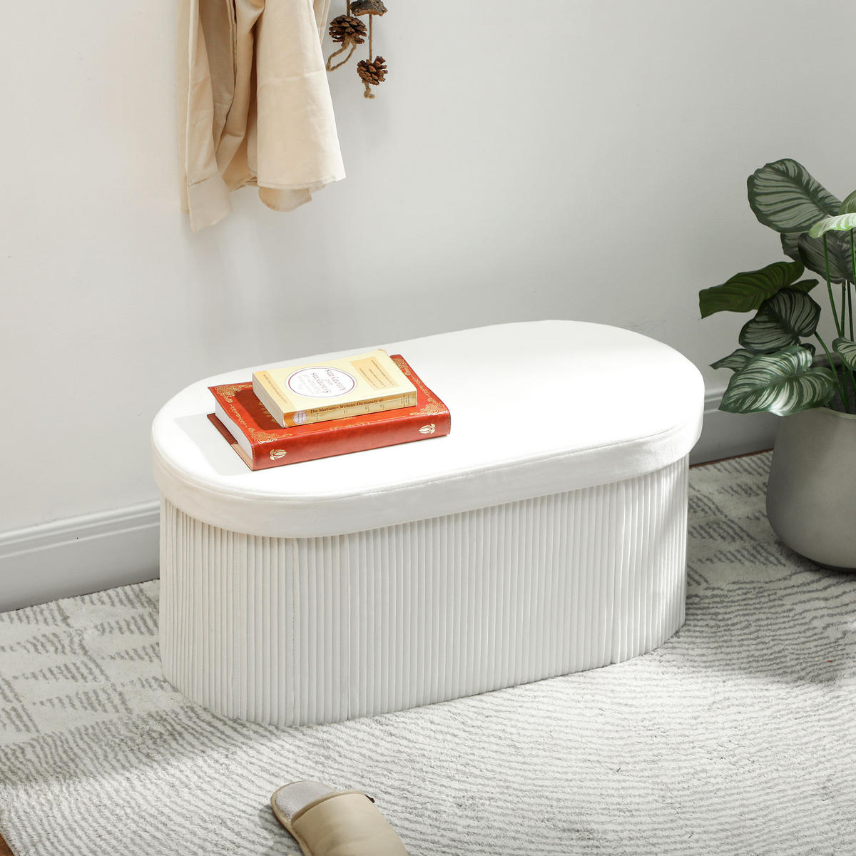 SITZBANK mit Stauraum Weiß 76/38/35 cm - Creme, Textil (38/35/76cm) - HOMCOM