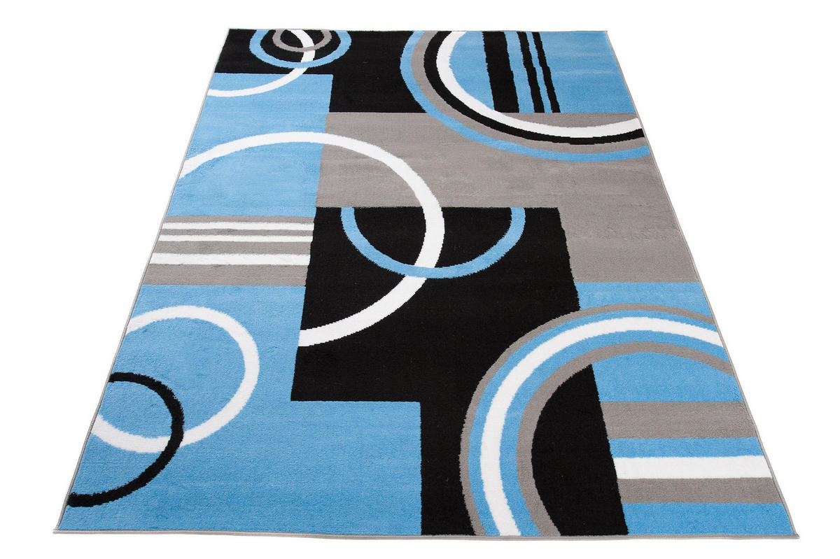TEPPICH MAYA Blau Geometrisch Kreise Vierecke 220/300 cm - Blau, Textil (220/300cm) - Tapiso