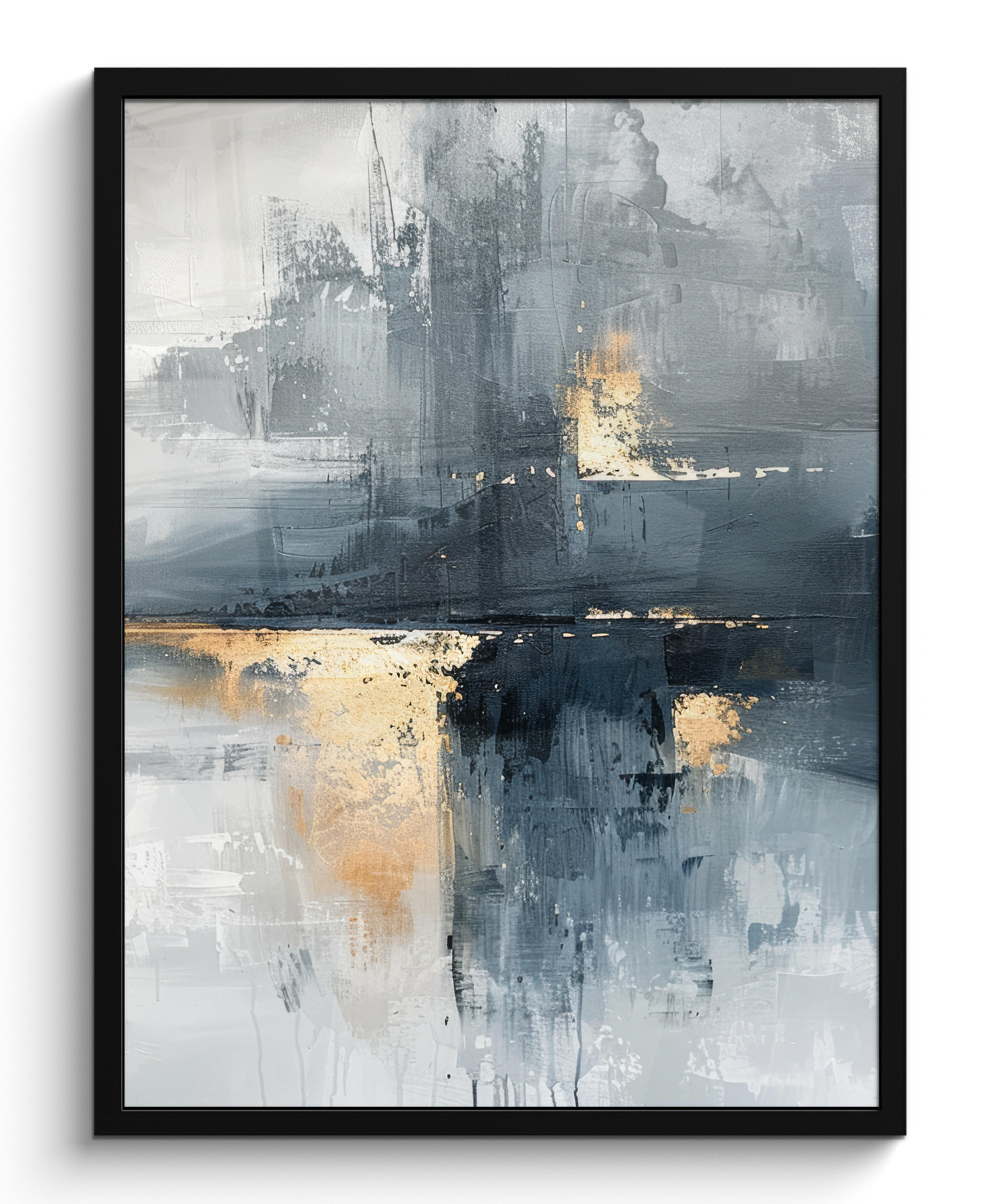 GERAHMTES BILD Kunst - Grau - Gold - Abstrakt 60x80 cm - Dunkelgrau, Papier (60/80cm) - MuchoWow