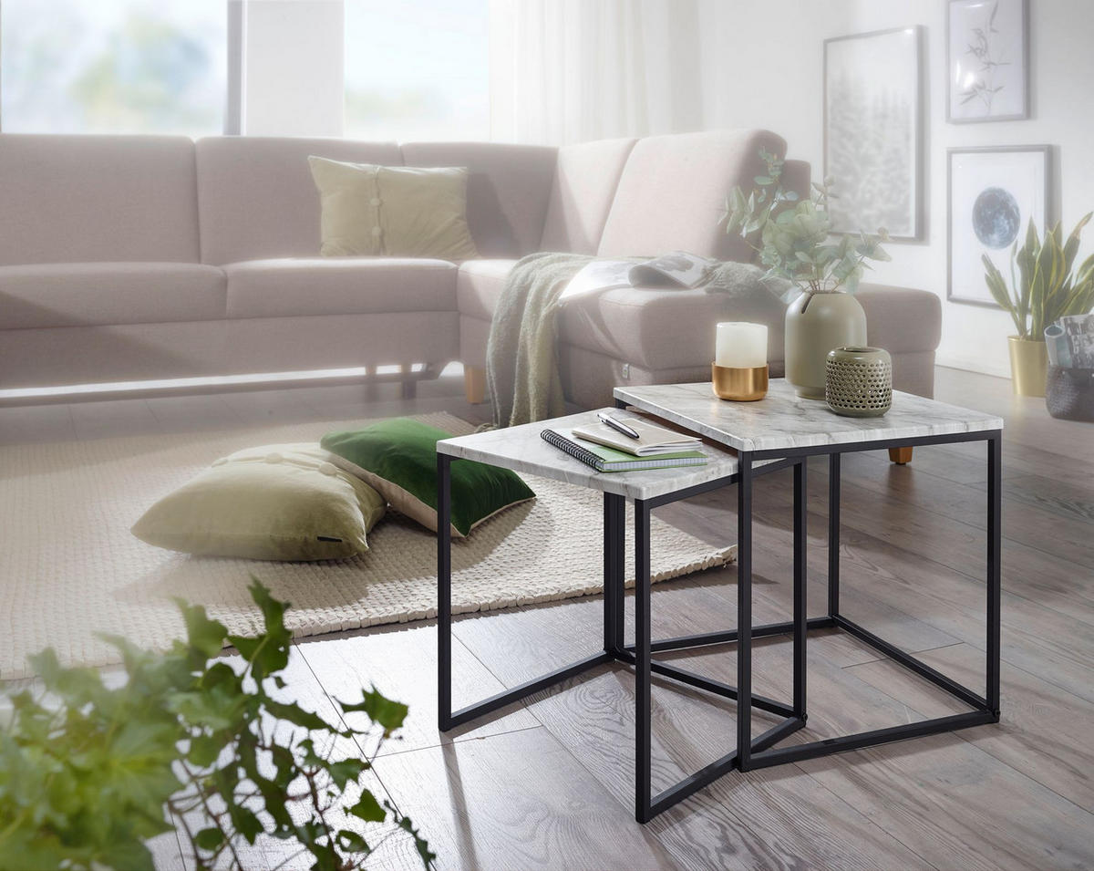 BEISTELLTISCH Set – 2-teilig Marmoroptik Metall 40x42,5x40 cm 35x39,5x35 cm - Schwarz/Weiß, Holz/Metall (40/40/42cm) - KADIMA DESIGN