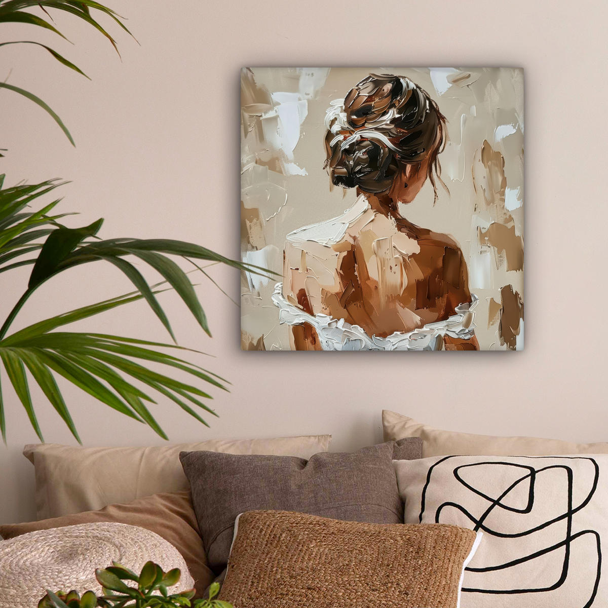OBRAZ NA PLÁTNE Žena - Farba - Abstraktná - Béžová - Moderná 50x50 cm - piesková, textil (50/50cm) - MuchoWow