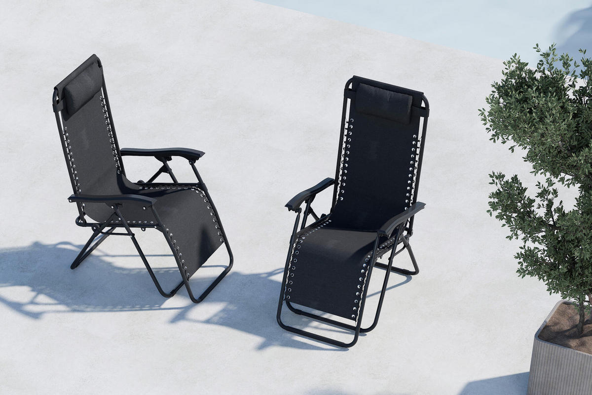 RELAXSESSEL VULCANO Schwarz 64x156x112 cm - Schwarz, Metall (64/112/156cm) - FURNLUX