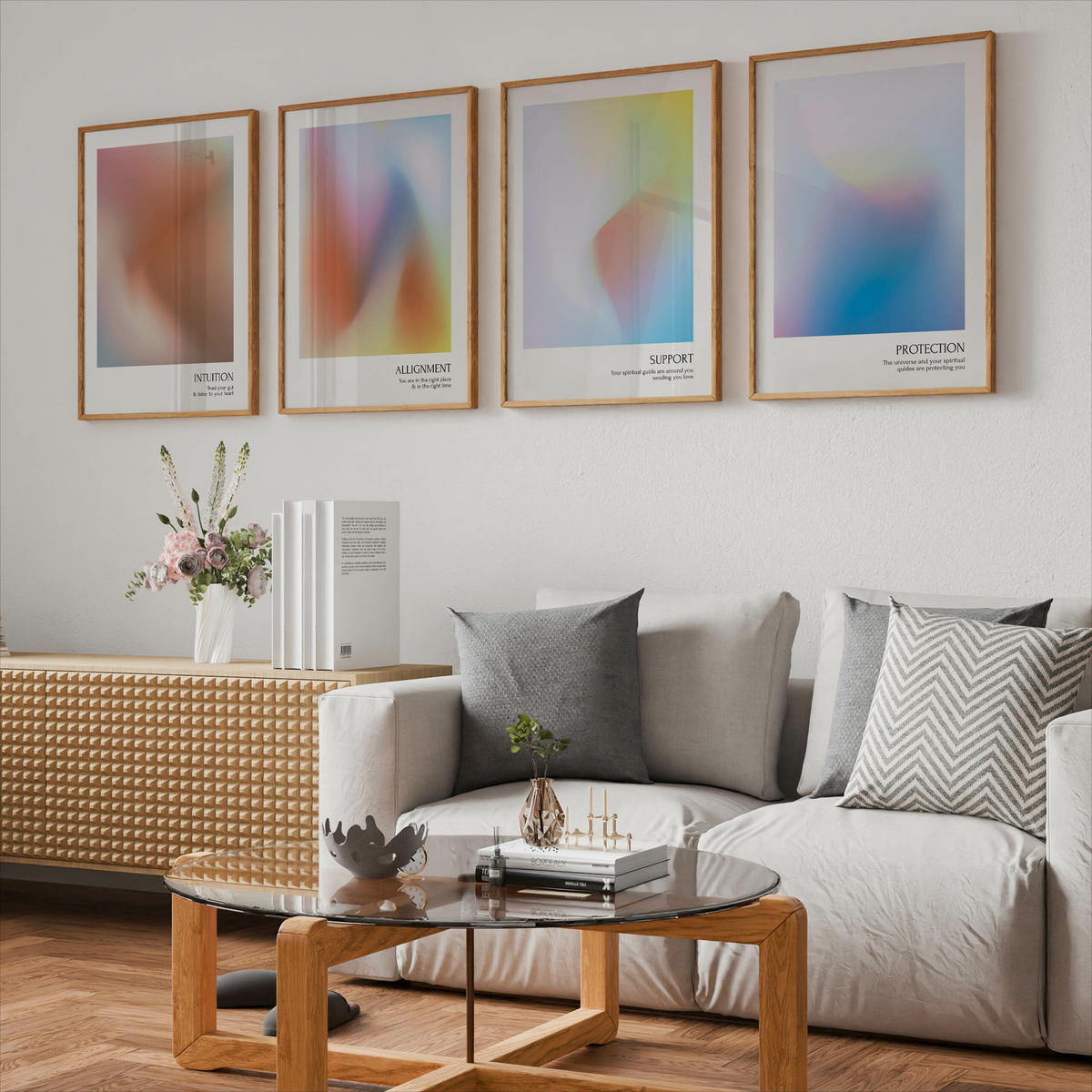POSTER SET Aura Affirmationen Zitate Intuition Schutz 4x Poster A4 21x30cm - Multicolor, Papier (21/30/30cm) - Muralo