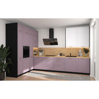 L-FORM KÜCHENZEILE Bari (16-tlg) Schwarz / Pastellviolett - Signalweiß - Violett, Holzwerkstoff/Metall (347/243/202cm) - Feldmann-Wohnen