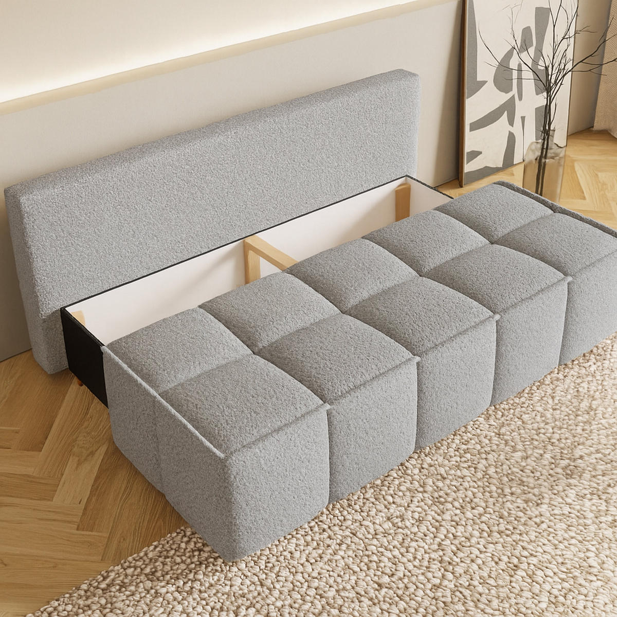 SCHLAFSOFA LORA, Sofa mit Schlaffunktion und Bettkasten, Farbe: Grau, Bouclé-Stoff - Grau, Textil (196/90/85cm) - Sepro Meble