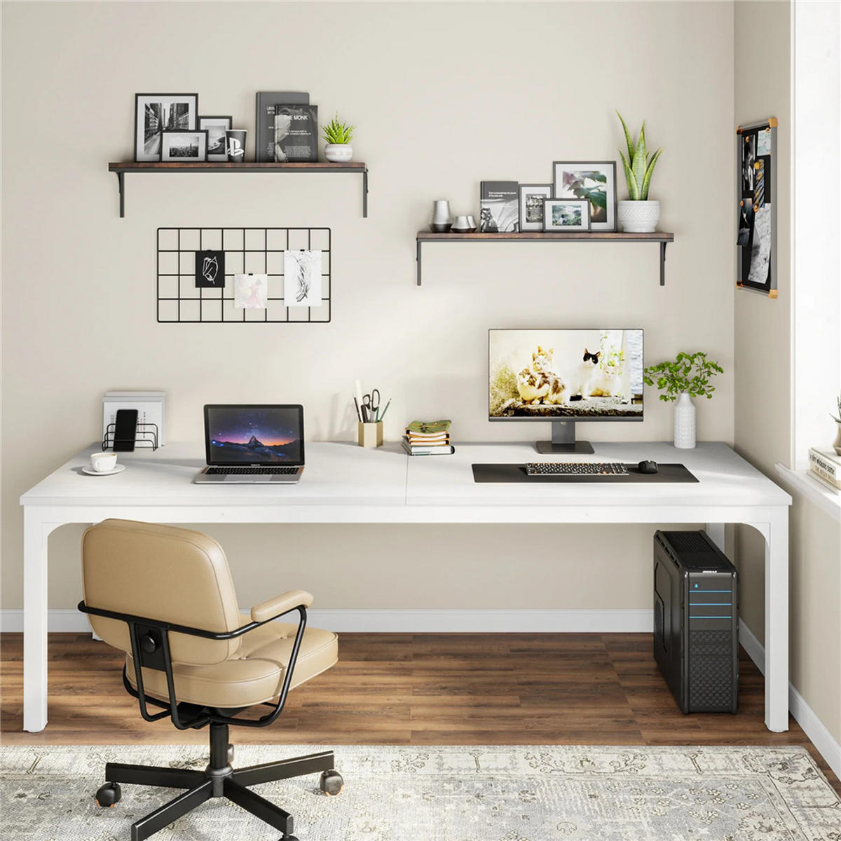 SCHREIBTISCH 200/70/75 cm 2-Personen Computertisch Weiß - Weiß, Metall (180/70/75cm) - Kaket