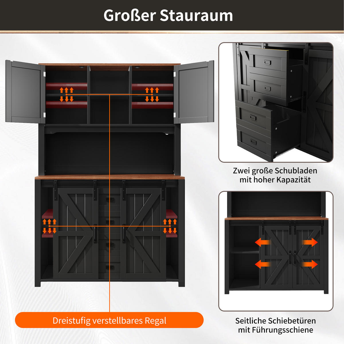 HIGHBOARD in Schwarz mit LED & Schiebetüren - Dunkelblau, Holzwerkstoff (115/174.7/40cm) - Urban Meuble