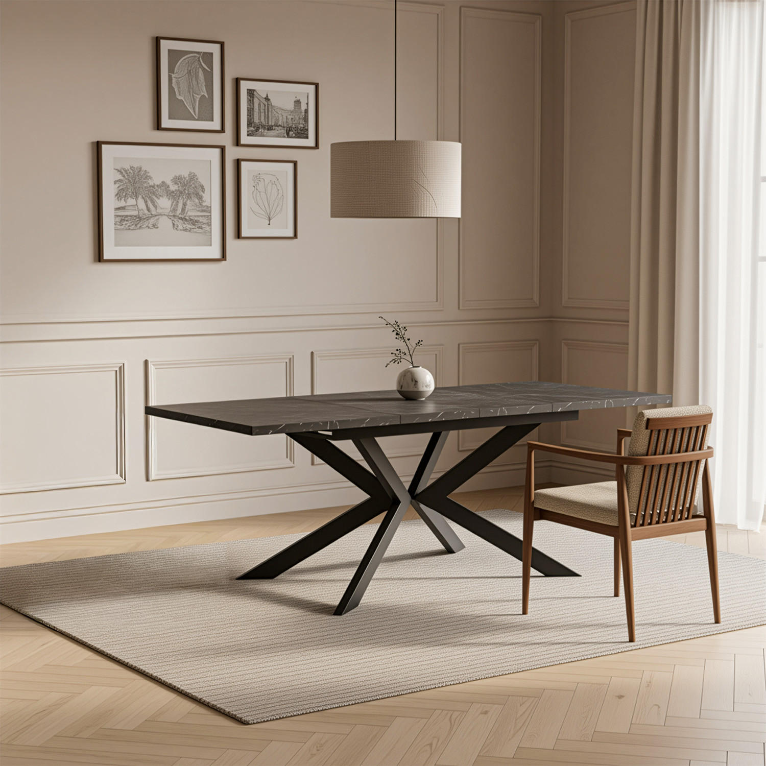 Thumbnail - Dubi Möbel Ausziehtisch, Anthrazit, Metall, Marmor Optik, Rechteckig, 140x76x90 cm, Esszimmer, Tische, Esstische