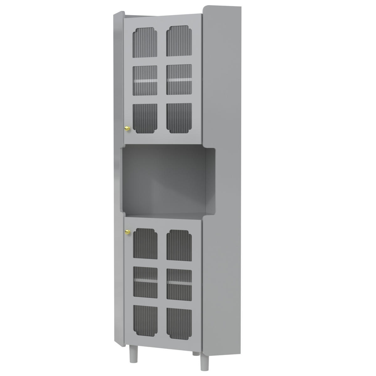 LED-ECKSPEICHERSCHRANK 63.5x17x157.5 cm Grau aus Spanplatte mit App-LED & 3-Zonen-Storage - Grau, Holzwerkstoff (63.5/157.5/17cm) - Modfu