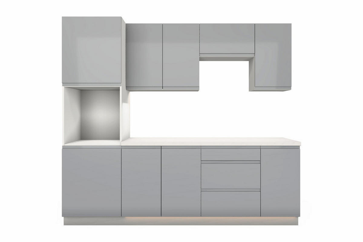 KÜCHENZEILE – 240 cm – K101-G240 – Velmora – Grau – ohne E-Geräte - Grau, Holz (240/212/58cm) - ROYAL24_MARKT