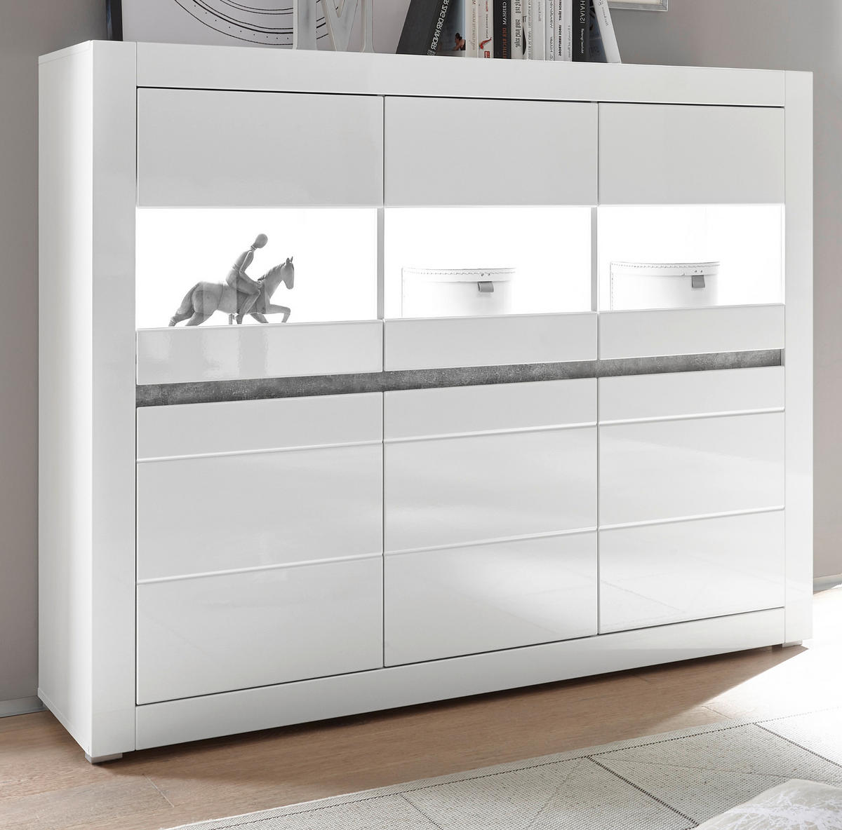 HIGHBOARD Hochglanz weiß, Schrank 164 x 131 cm mit Soft-Close-Funktion - Weiß Hochglanz/Weiß, Glas/Holzwerkstoff (164/131/42cm) - Furn.Design