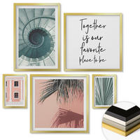 WANDBILDER 5er Set - 50x50 cm & 20x30 cm & 40x60 cm Goldrahmen - Architektur-Pastellmuster - Goldfarben, Kunststoff (40/60cm) - ArtPrintCave
