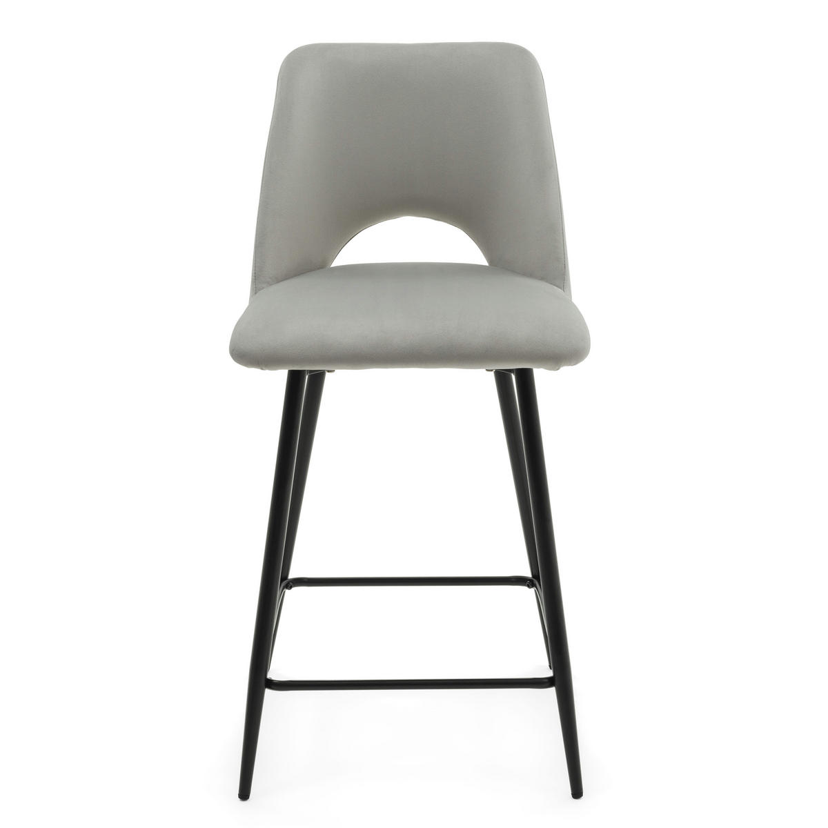 BARHOCKER ORO gepolsterter mit Steppung - hellgrau - Samt Velour - Hellgrau/Schwarz, Textil/Metall (48/94/55cm) - NEW HOME