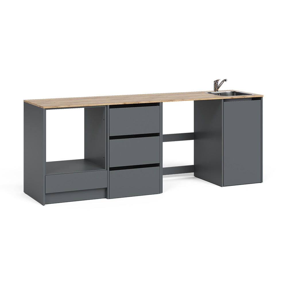 MINIKÜCHE Viktor, Anthrazit/Goldkraft Eiche, mit Spüle & Armatur - Honigeiche/Anthrazit, Holzwerkstoff (230.4/88.2/60.3cm) - Vicco