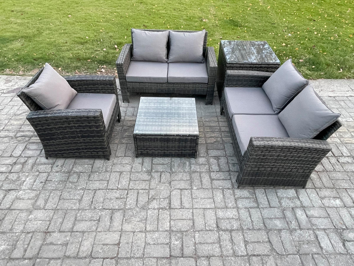 GARTENMÖBELSET Polyrattan Dunkelgrau 5-Sitzer - Dunkelgrau, Metall - Fimous