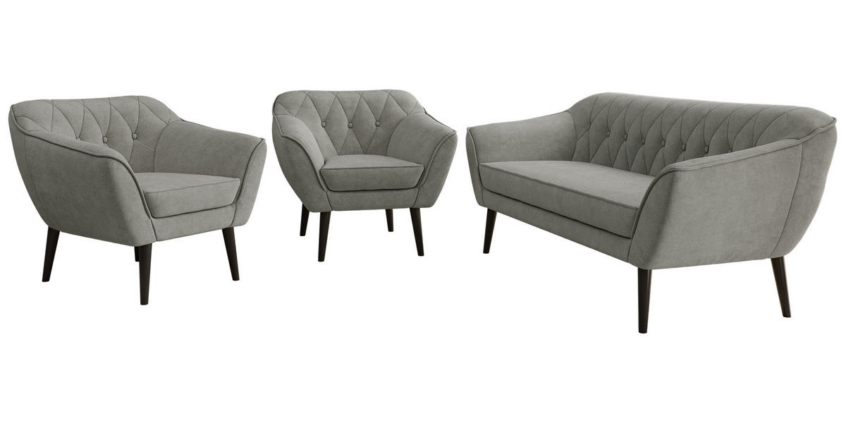 SEDACÍ SOUPRAVA 3+1+1 PIRS - Šedá Strukturovaná látka - Černé nohy - šedá/černá, kompozitní dřevo/textil (180/75/74cm) - MKS