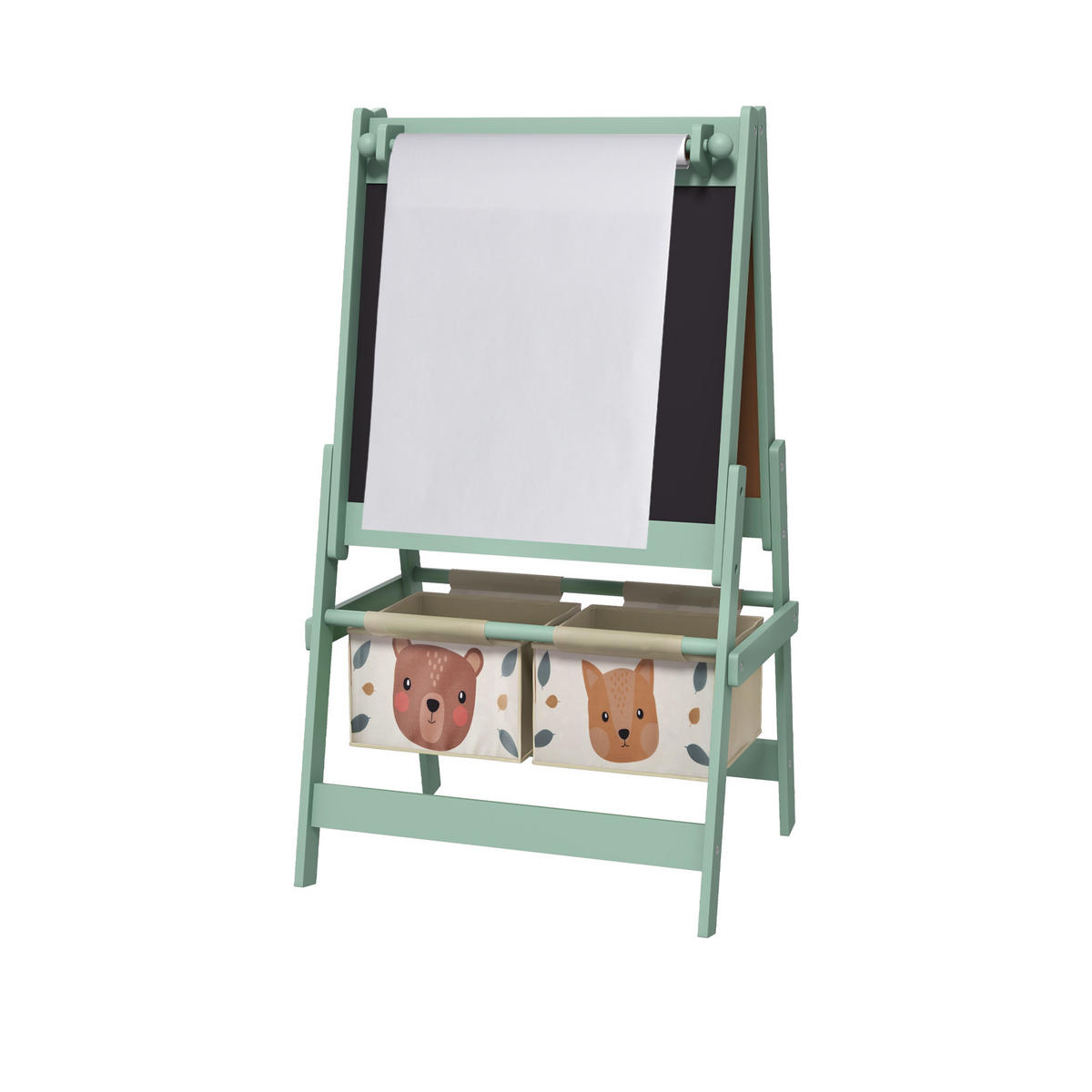 KINDERTAFEL, 3 in 1 Kinder Staffelei, Doppelseitige Standtafel mit Papierrolle - Grün, Holzwerkstoff (46.5/93/54cm) - AIYAPLAY