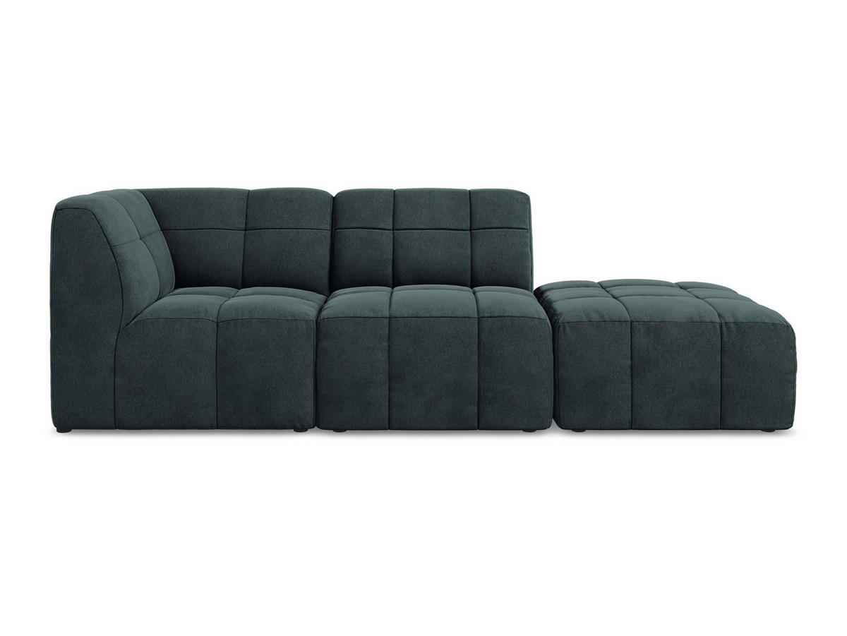ECKSOFA Rechts Samt Stoff Blau - Petrol/Schwarz, Holzwerkstoff/Kunststoff (240/90cm) - Makamii