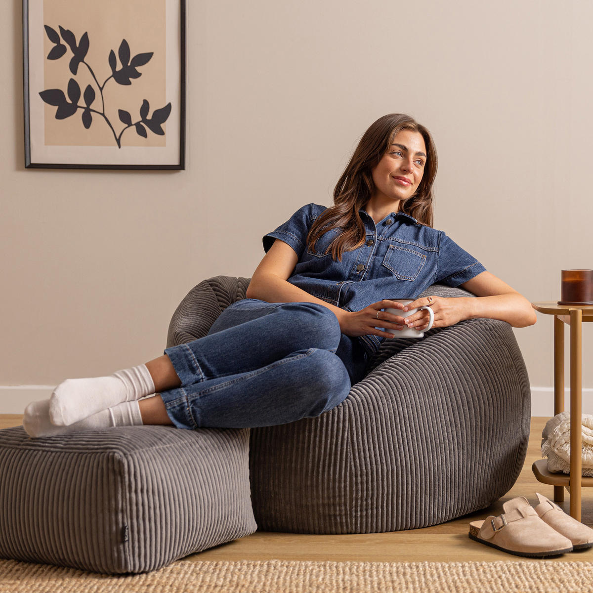SITZSACK mit Hocker Dalton XXL - Anthrazit, Textil (92/52/92cm) - icon