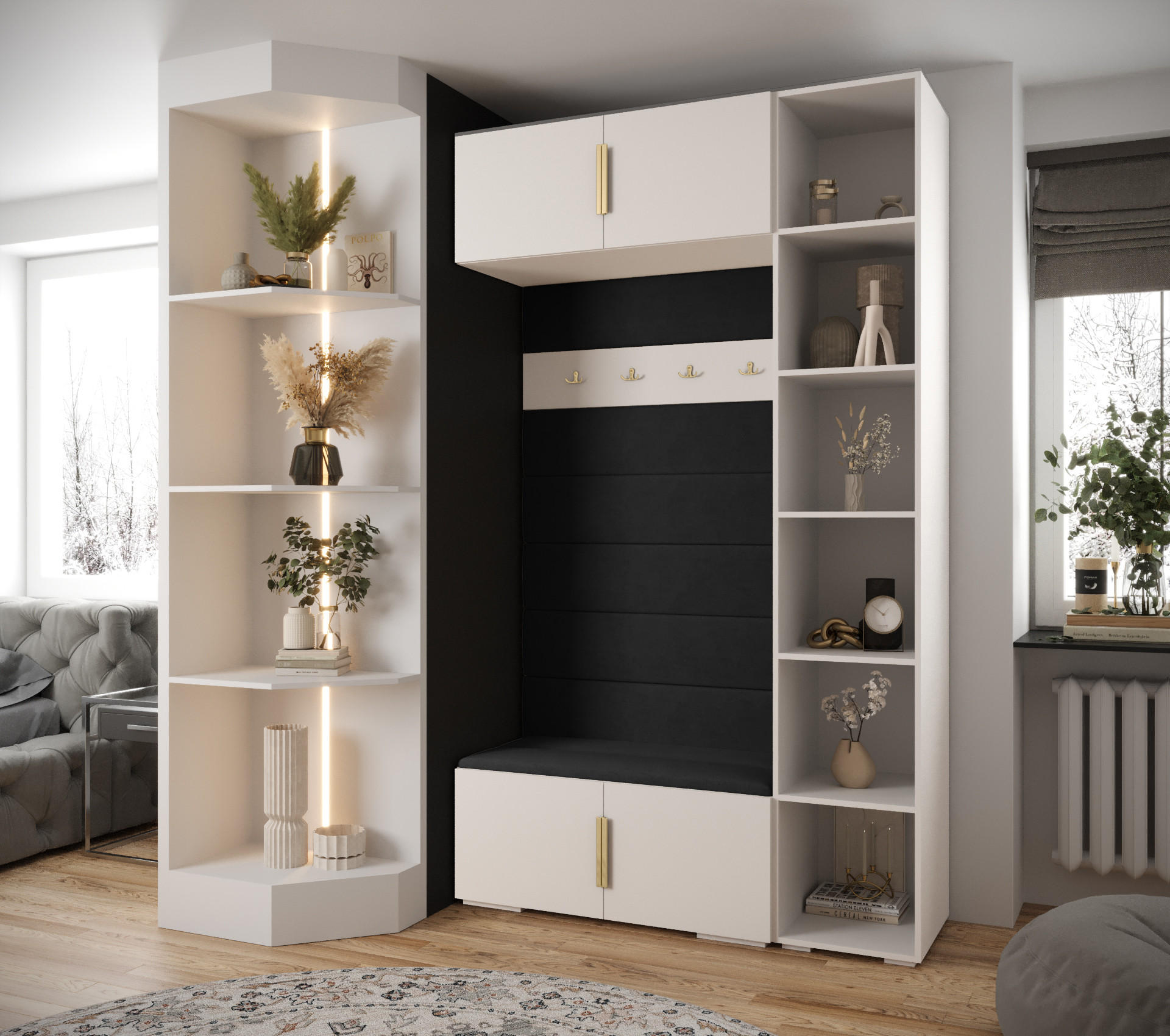 GARDEROBEN-SET 236,7/140/47 - Goldfarben/Schwarz, Holz/Kunststoff (140/236.7/47cm) - Abiks Möbel