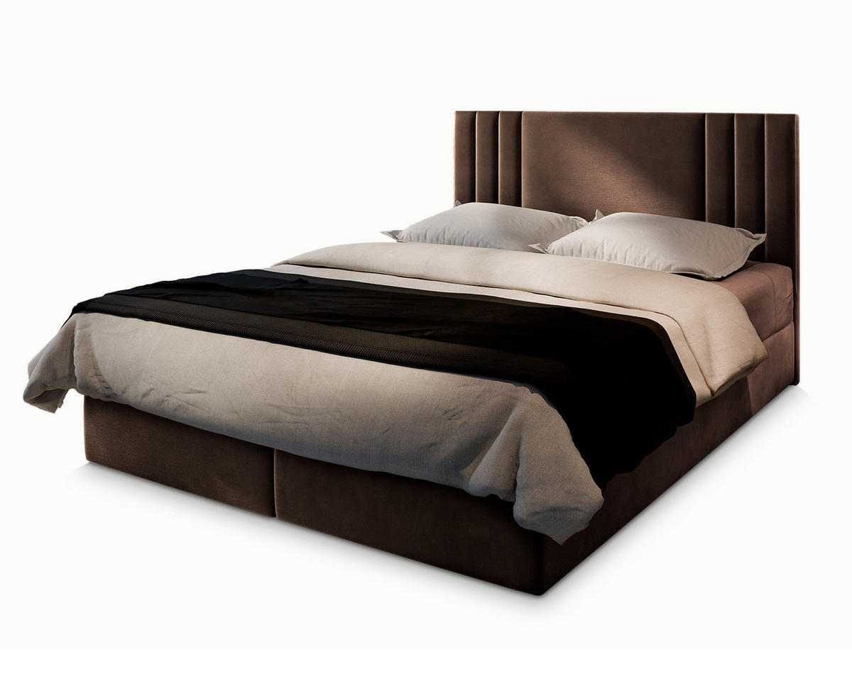 BOXBETT BRES 180x200 cm mit Matratze und Topper - Braun - Braun, Holz (180/200cm) - MASSENO