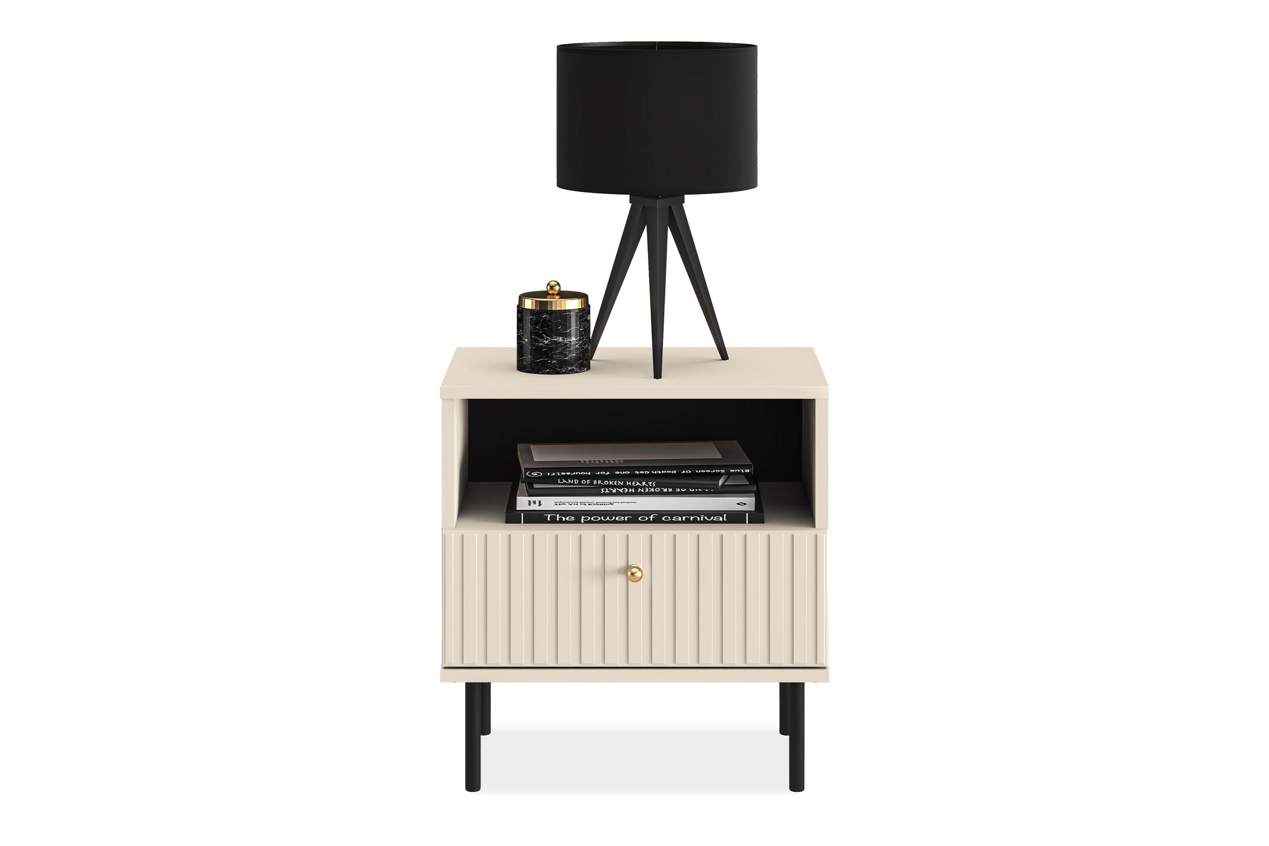 NACHTTISCH DROMA mit Goldelementen, Creme - Creme, Holz (50/53/34cm) - KONSIMO®