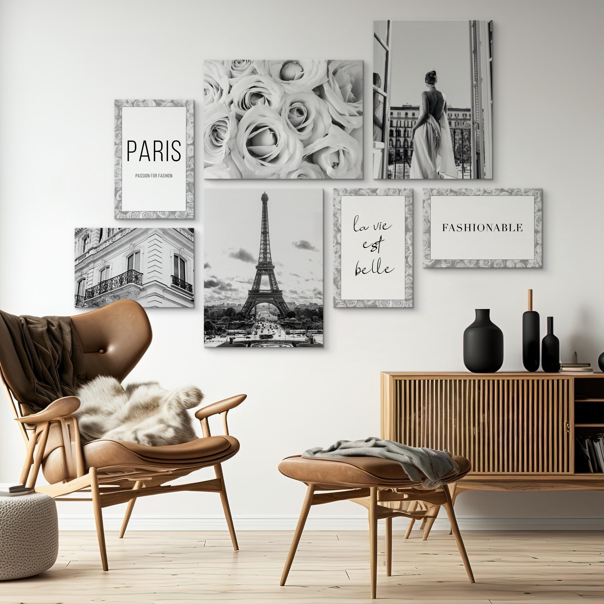 LEINWANDBILDER 7-er Set Paris Zitate - Schwarz/Weiß, Textil (110/80cm) - Muralo