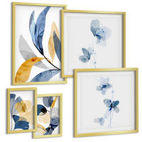 BILDER SET 5er Set - 50x50 cm & 20x30 cm & 40x60 cm Goldrahmen - Aquarell-Pflanzenmotive - Goldfarben, Kunststoff (40/60cm) - TULUP