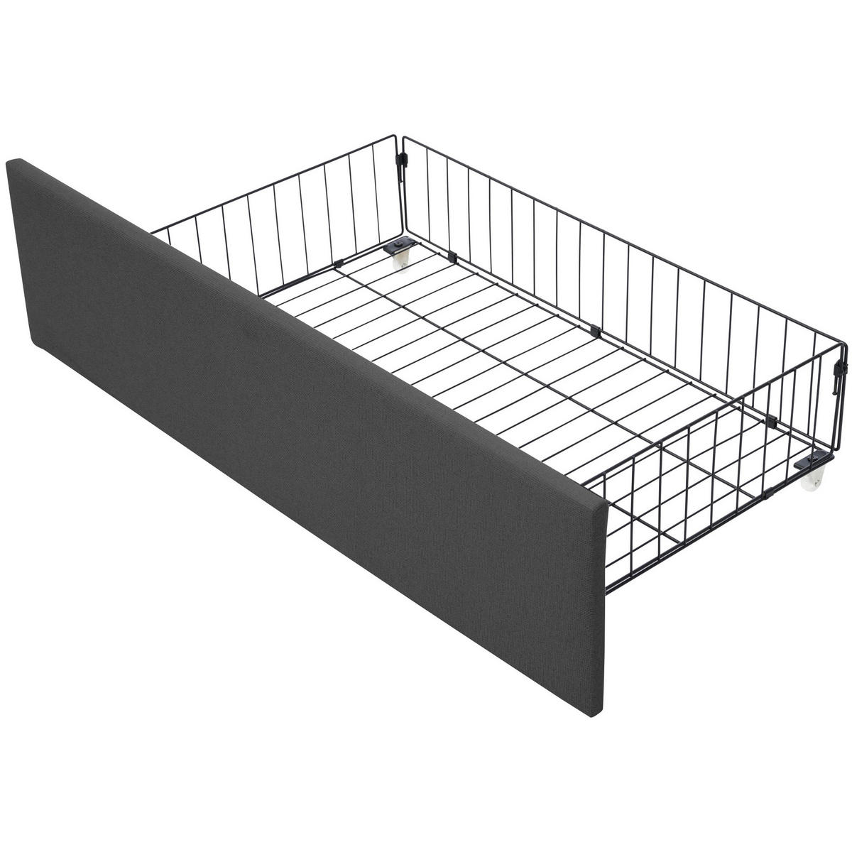 POLNJENA postelja iz lesa in kovine 90x200 cm siva z USB priključki, LED osvetlitvijo in 2 predaloma - siva, les (90/200cm) - Modfu