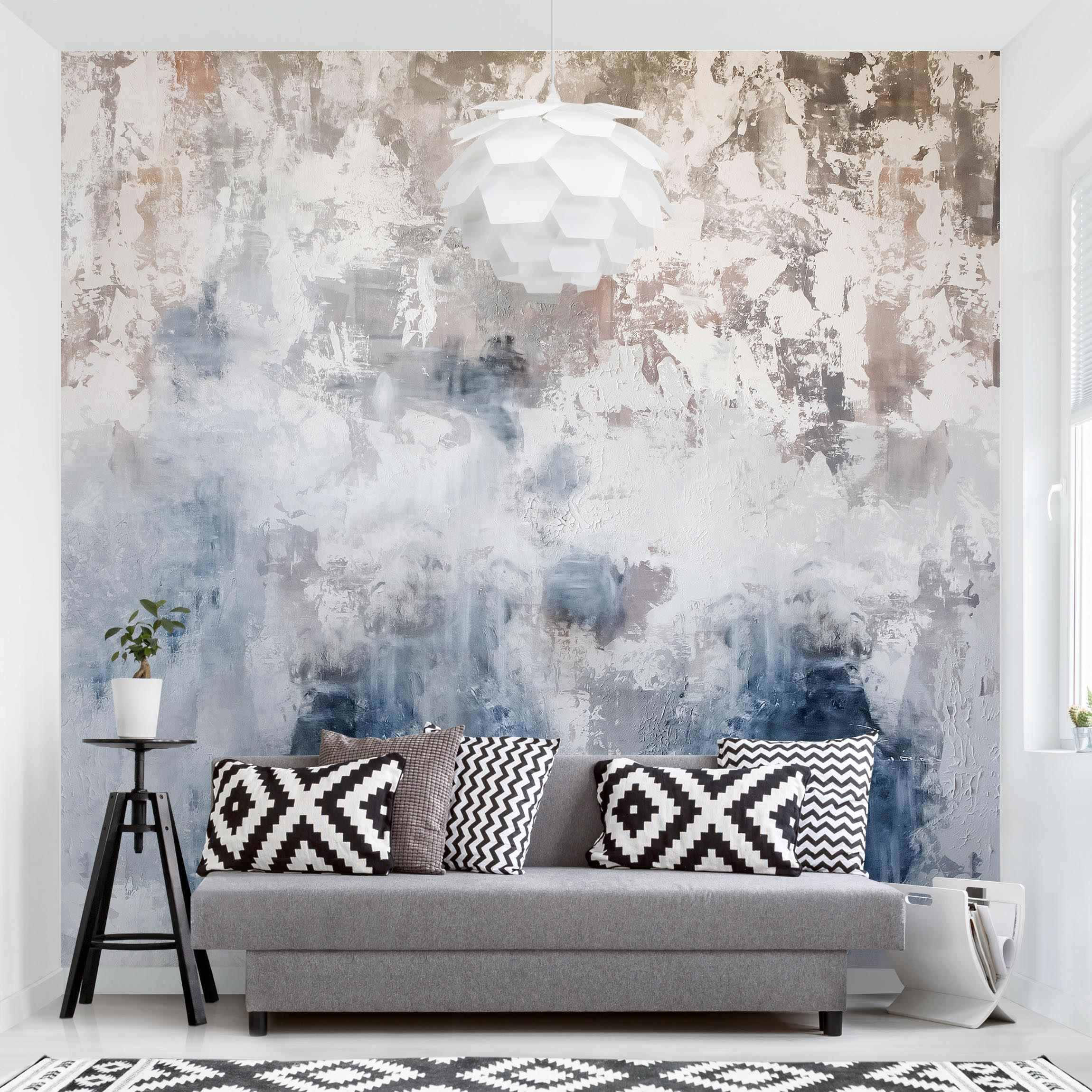 FOTOTAPETE Shabby Betonwand Putz Blau 288/288 cm - Blau, Papier (288/288cm) - Bilderwelten