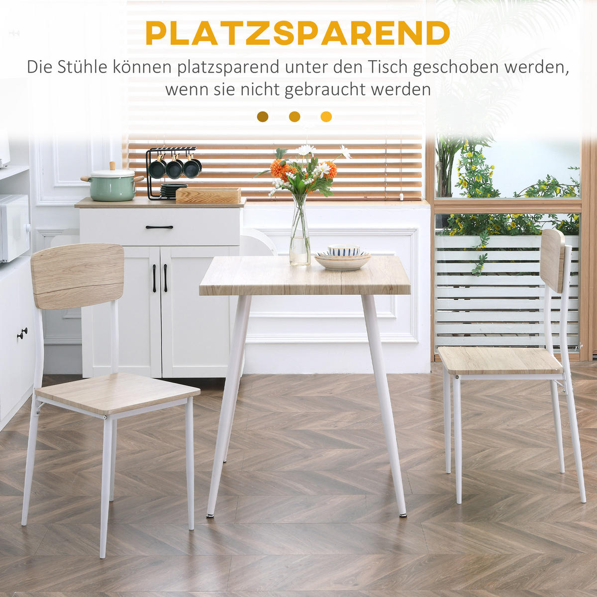 ESSGRUPPE 2 Stühle Esszimmergarniturset Esstischset Sitzgruppe Tischgruppe - Naturfarben, Kunststoff (70/76/70cm) - HOMCOM
