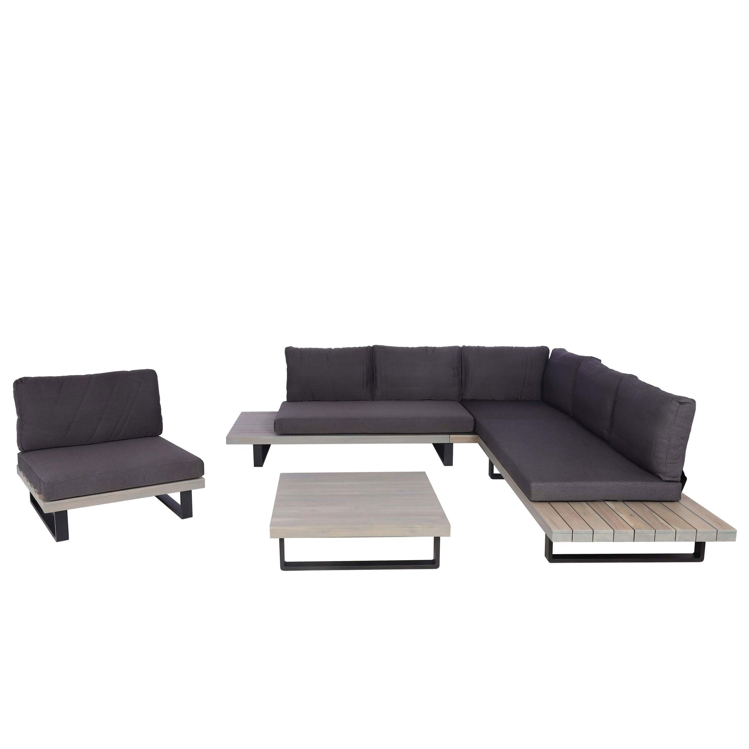 GARTENGARNITUR mit Sessel Grau Dunkelgrau - Grau, Holz - PROREGAL