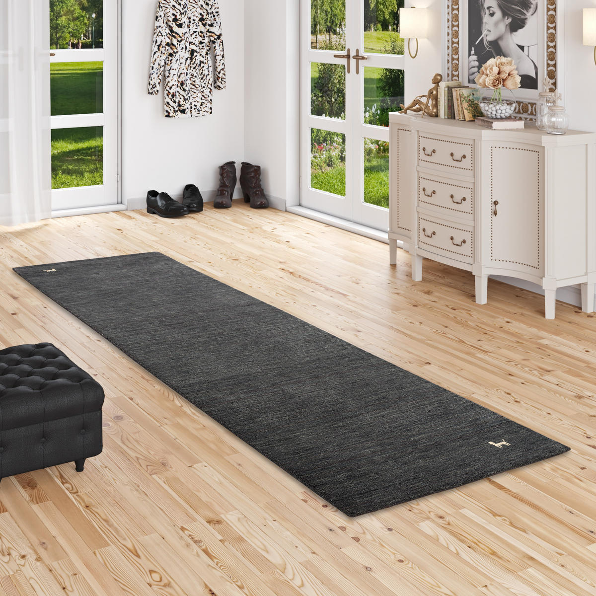 NATUR TEPPICH LÄUFER INDO NEPAL GABBEH SHIVA - Anthrazit, Textil (70/140cm) - Pergamon