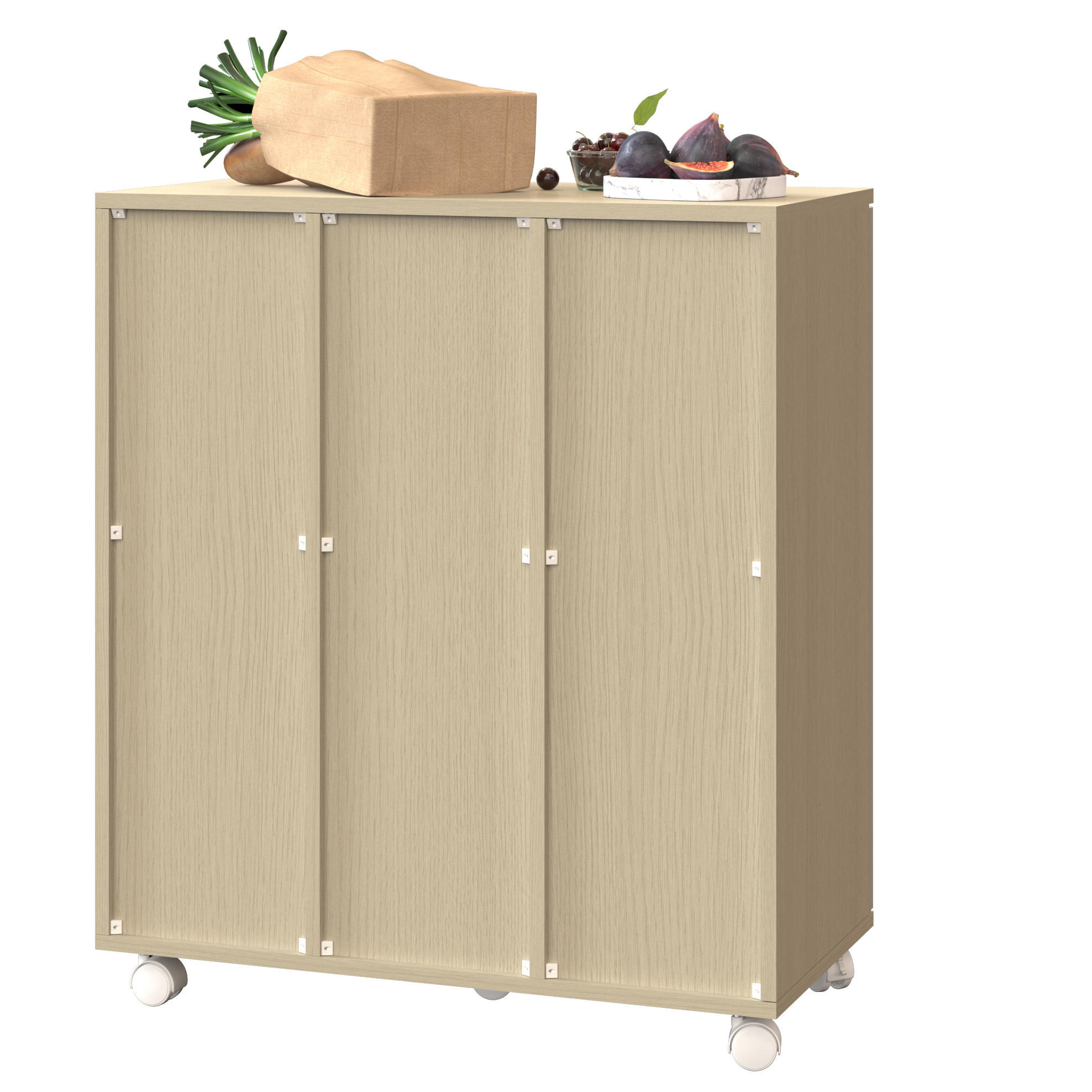 KOMMODE 69,3/35/80 cm aus MDF mit 3 Fächern, 180°-Türen und Rollen, Weiß - Weiß, Holzwerkstoff (70/80/35cm) - Redom