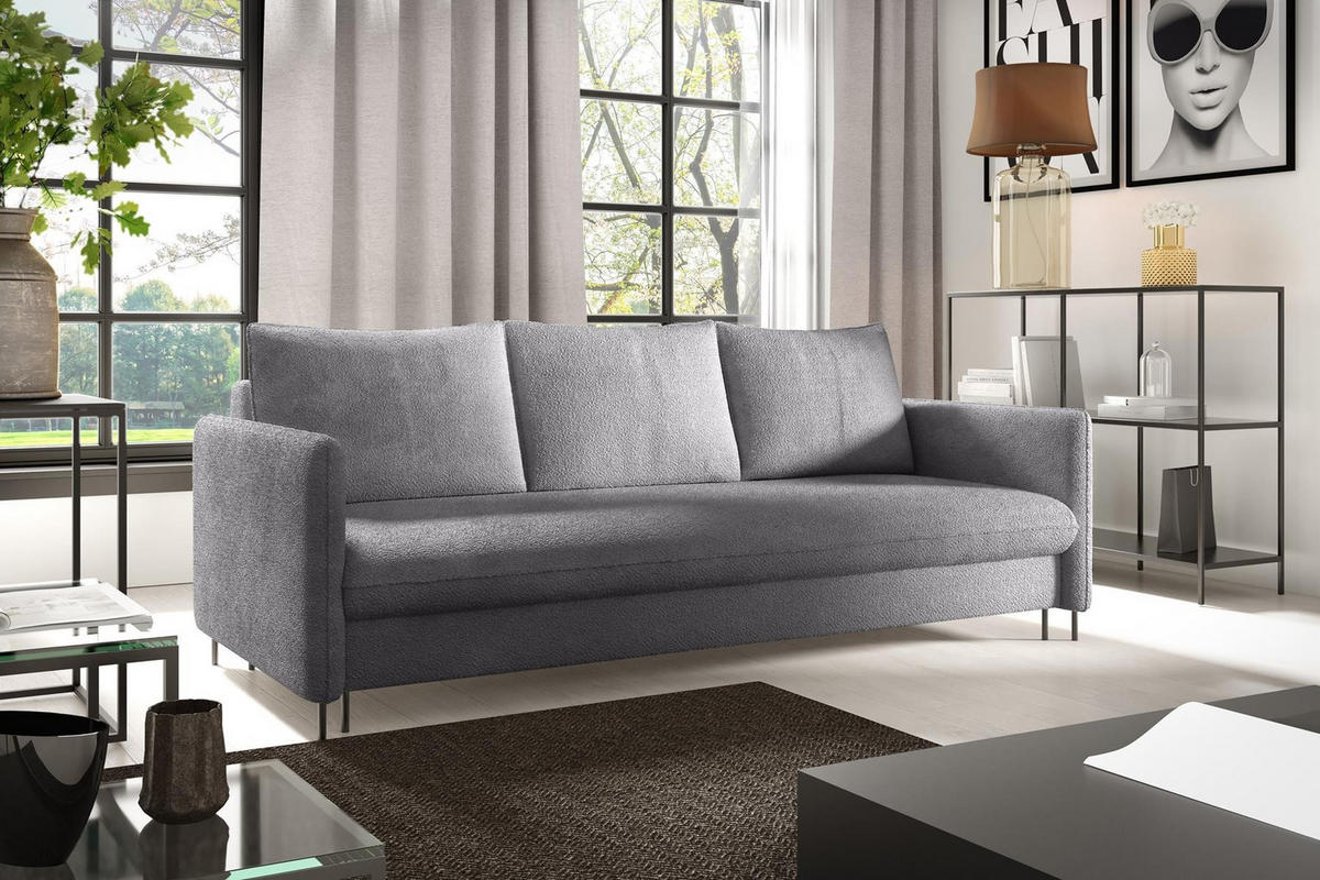 SCHLAFSOFA Belis Boucle in Grau - Grau, Holzwerkstoff/Textil (216/95/91cm) - Bettso