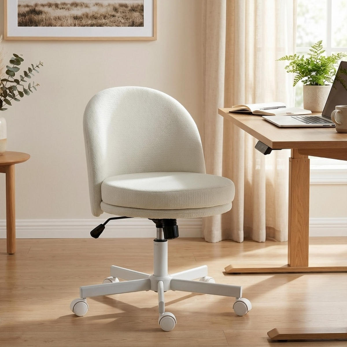 BÜROSTUHL in Cremeweiß 57x58x83 cm mit Höhenverstellung und Wippfunktion - Creme, Metall (58/83/57cm) - IVMEU