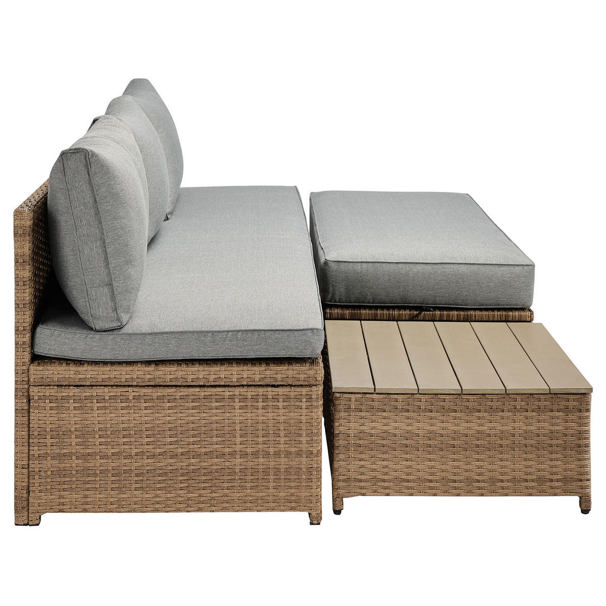 LOUNGESET 3-teilig - Polyrattan / Webstoff - Braun / Grau - Braun/Grau, Naturmaterialien/Textil - home24