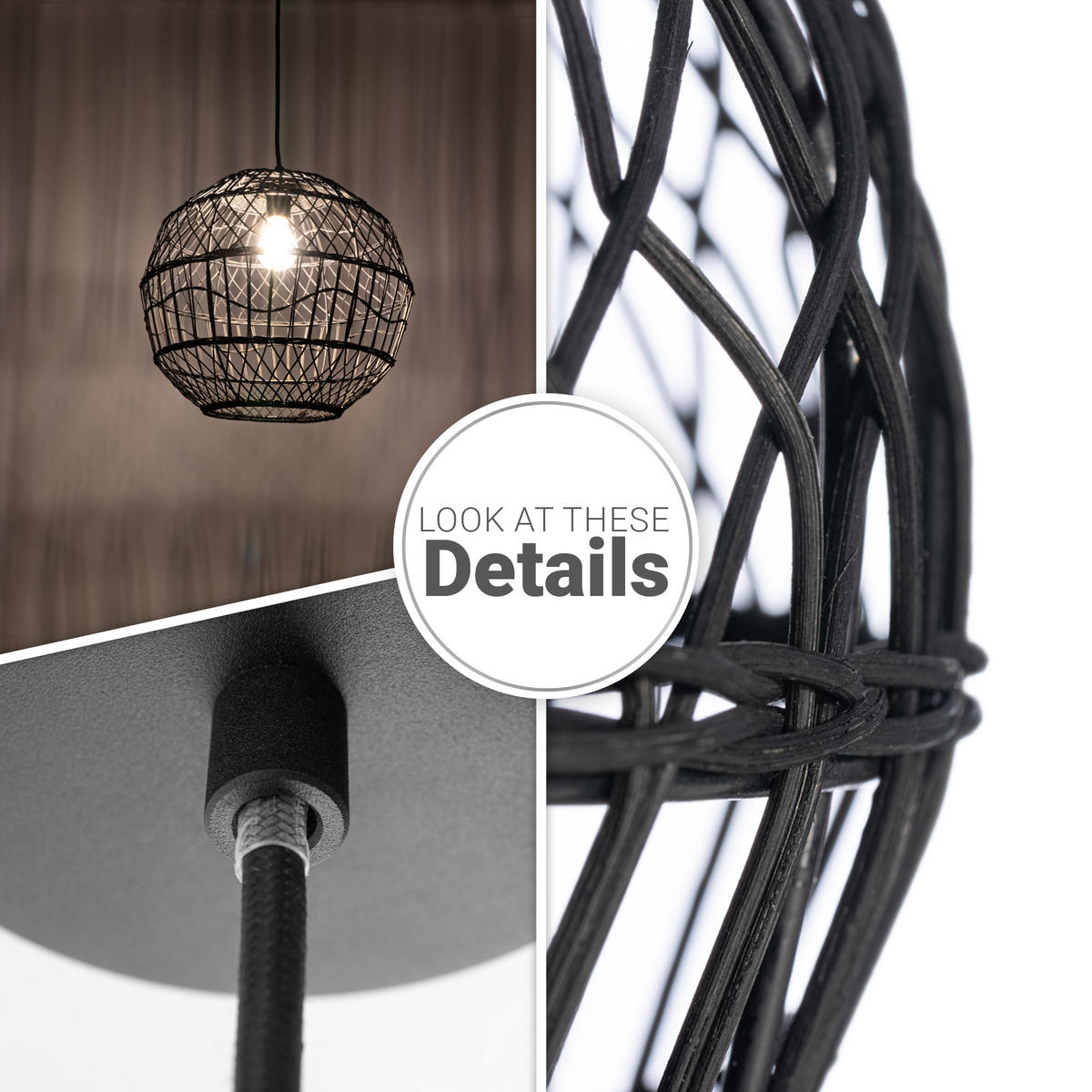 PENDELLEUCHTE Maite - Schwarz, Metall (40/40/39cm) - Paco Home